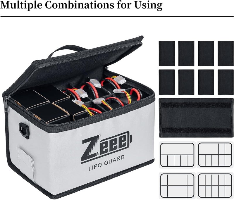 Zeee Lipo Fireproof Safe Bag - Large Capacity Storage Guard Pouch for Charging - 10 Cell Adjustable (10.6x6.7x6.7in) - Image 3